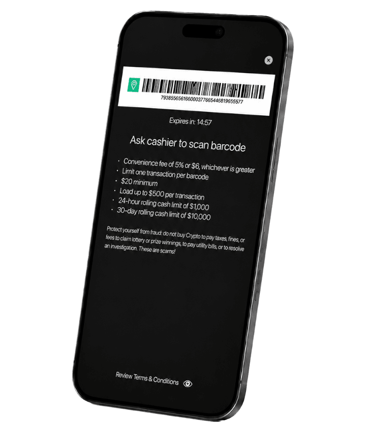 Show the barcode in your CoinZoom app for the cashier to scan
